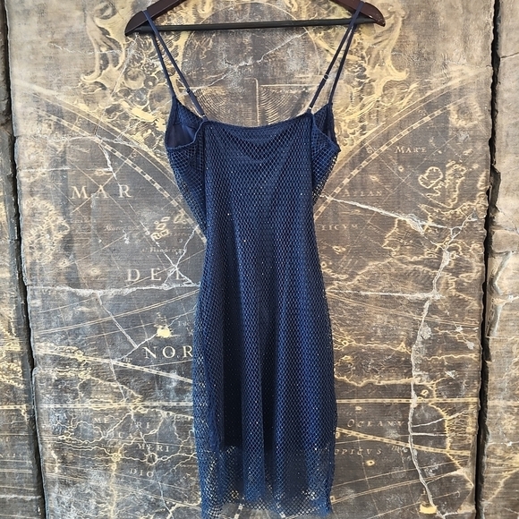 Windsor Royal Blue Rhinestone Fish Net Dress Party Cocktail - Picture 5 of 5